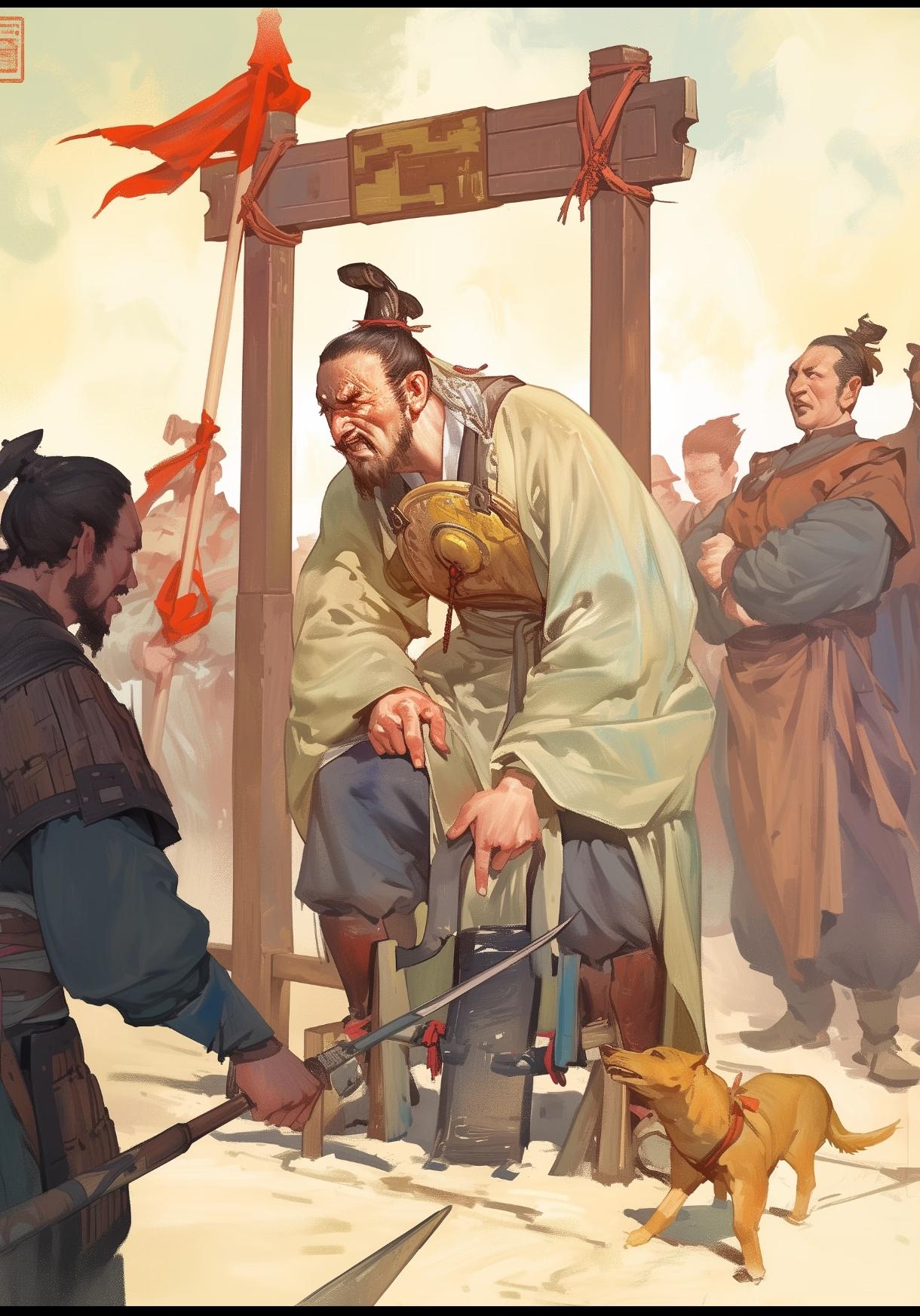 公元前208年七月，咸阳刑场

刀斧手在等时辰。

李斯趴在刑台上，背上没有一块