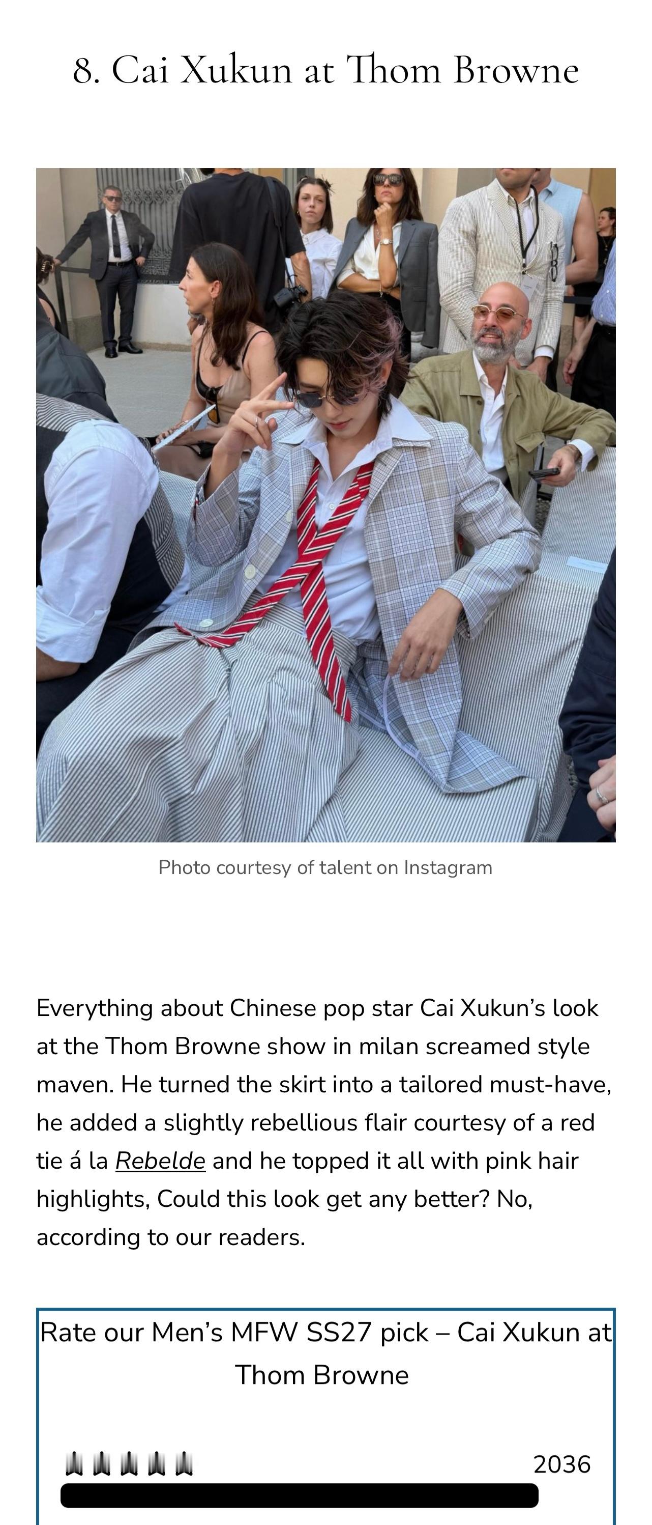 蔡徐坤米兰时装周 cxk 蔡徐坤 thombrowne KUN参加Thombro