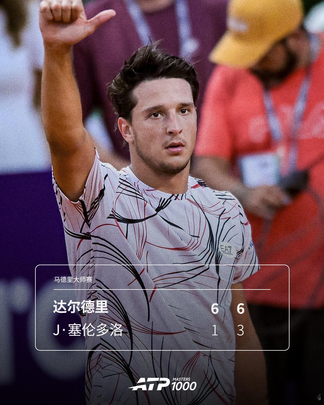 达尔德里强势晋级第三轮ATP1000 马德里大师赛第二轮，意大利选手达尔德里以6