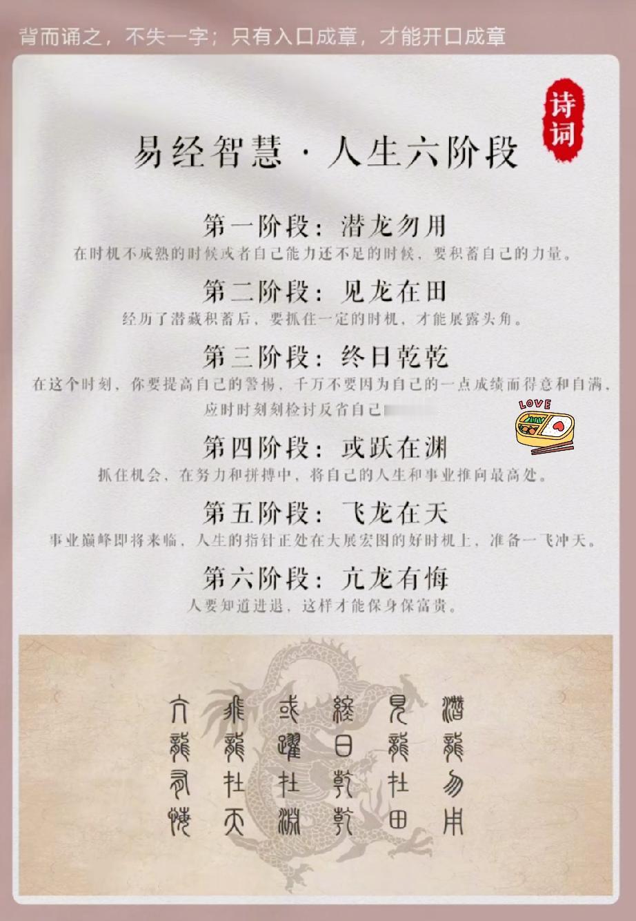 曾仕强老先生“人在不同阶段做不同的选择。潜龙勿用人生六个阶段”
你在哪个阶段？在