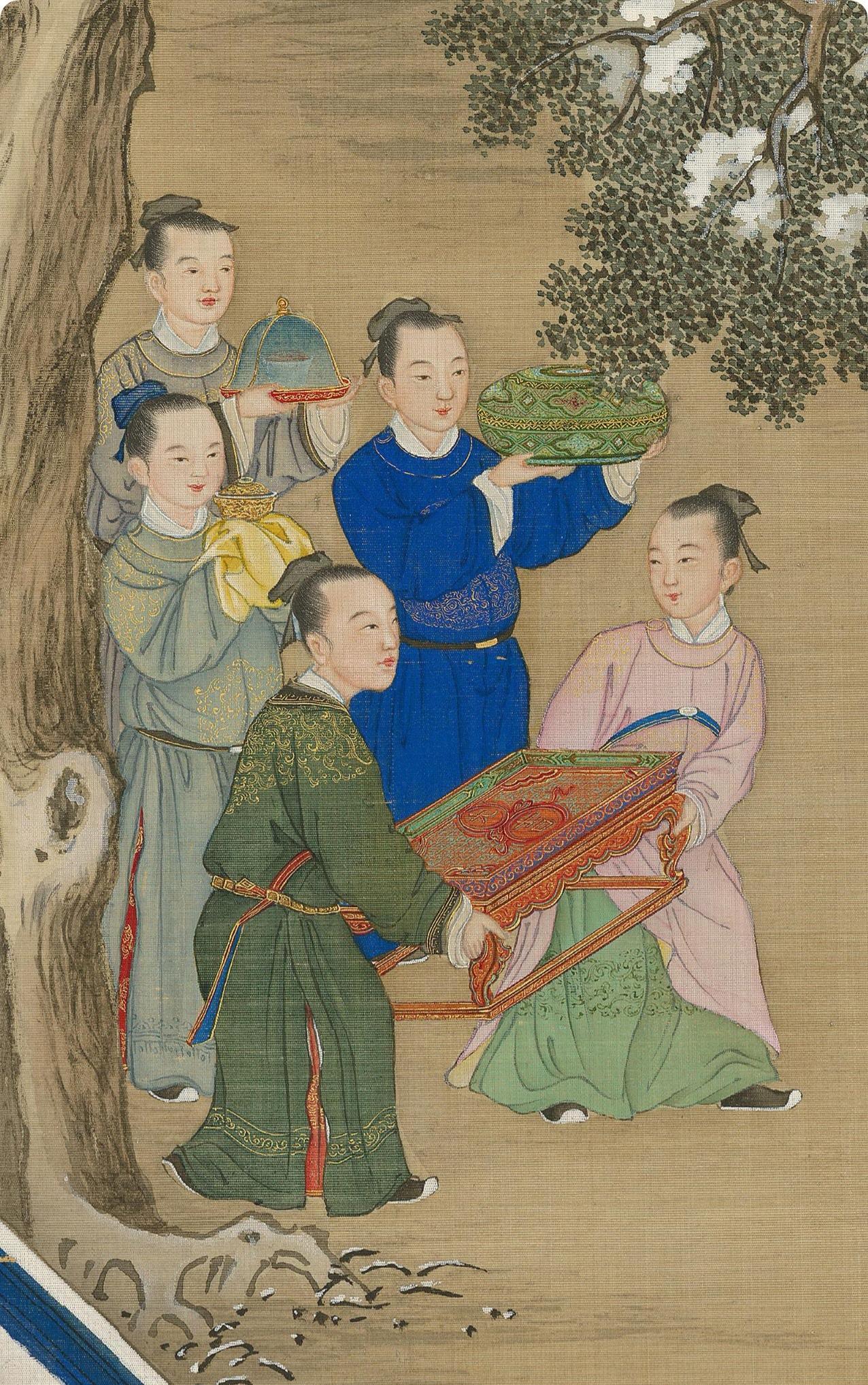 清代皇家画师绘制图画，必先画小样呈给皇帝，皇帝点头同意后才可正式绘制，所以他们的