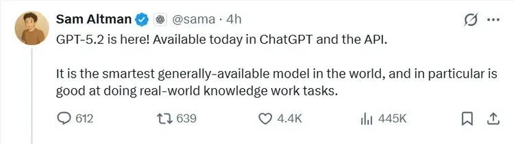 没有发布会、没有倒计时，GPT-5.2 凌晨突然上线。只有一篇技术博客和奥特曼在