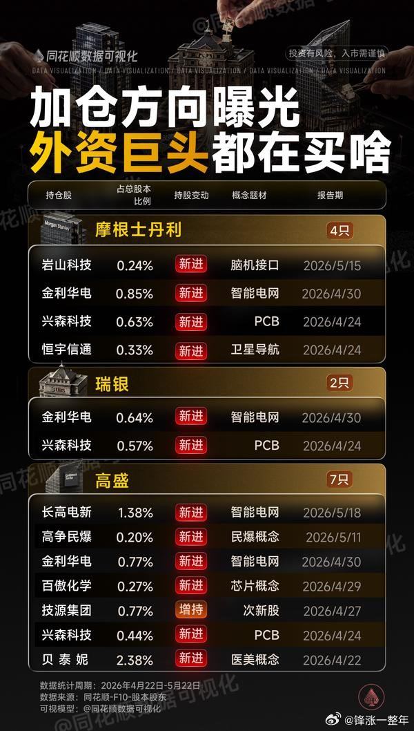 外资巨头新进股名单A股