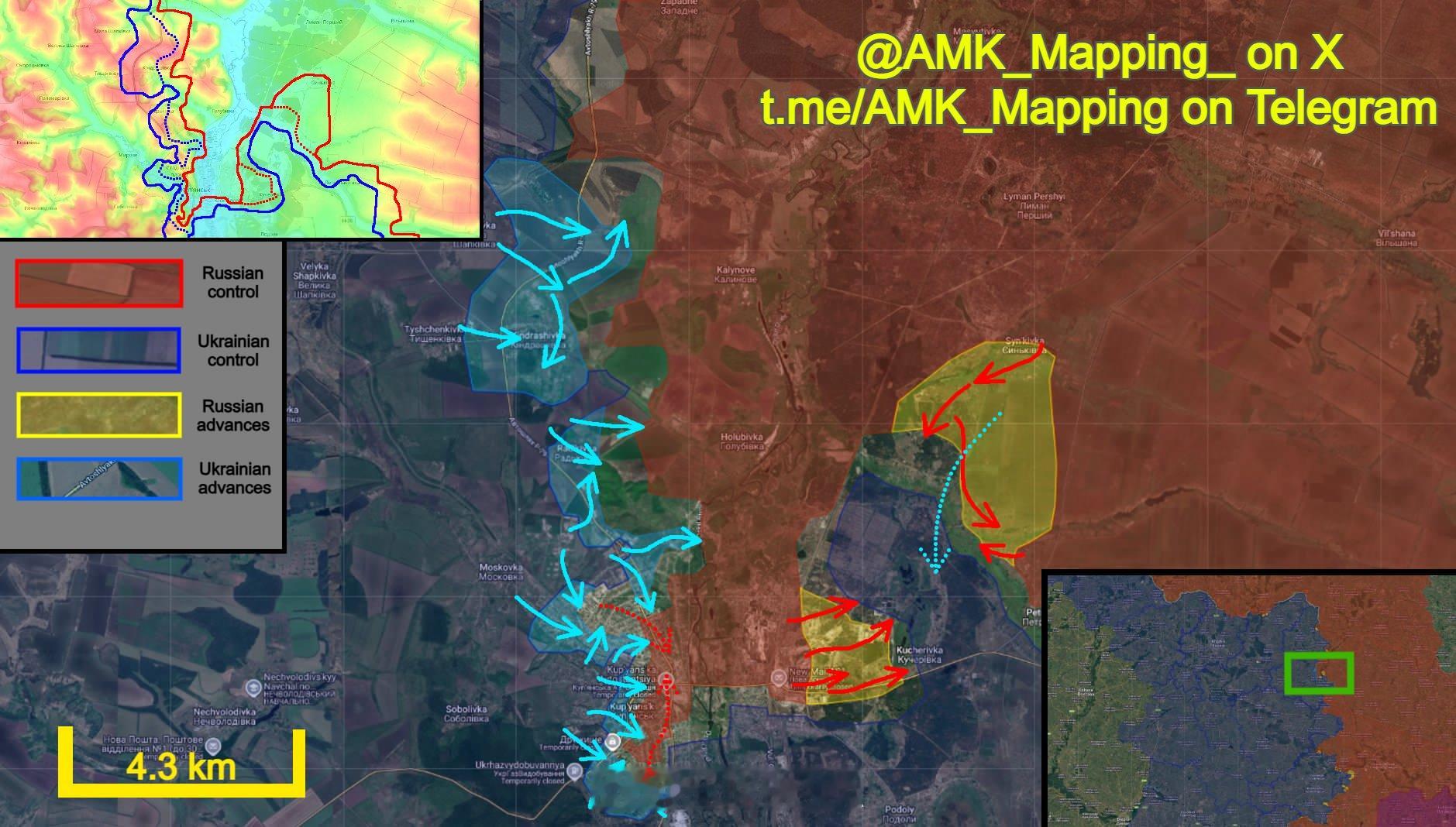 俄乌冲突 澳洲乌友AMKmap：库皮扬斯克方向最新战况：俄罗斯和乌克兰军队仍在继