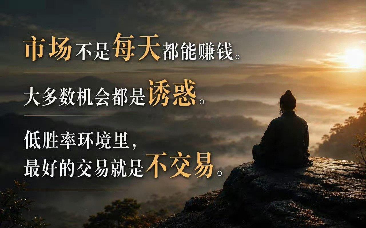 市场不是每天都能赚钱。 大多数机会都是诱惑。 低胜率环境里，最好的交易就是不交易