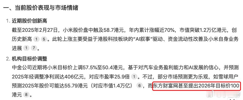 问DeepSeek小米股价还会上涨吗小米股价目前52多，以后还会上涨吗？预测下2