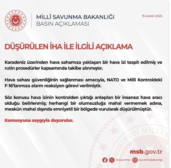 【土耳其在黑海上空击落无人机】一架身份不明的无人机接近土耳其领空。军方紧急出动一