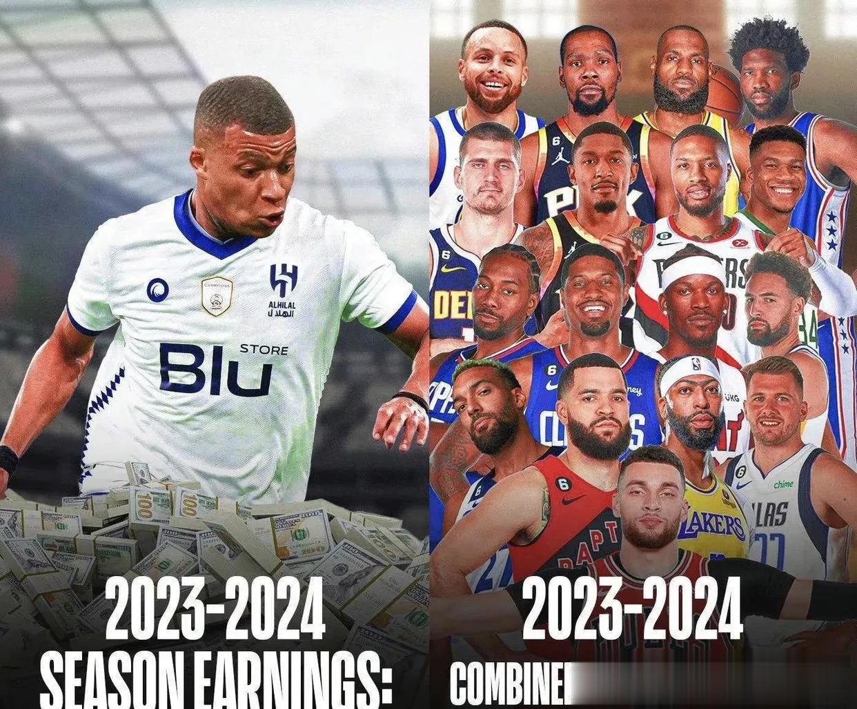 NBA新赛季薪水前17人工资合计7.6亿 低于姆巴佩一人天价合同 ！

沙特足球