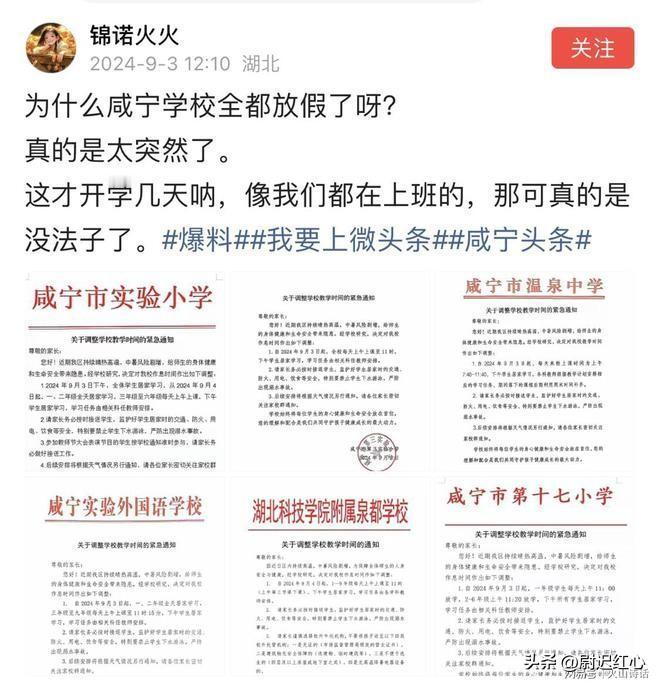 这才开学几天呐，咸宁学校竟然全都放假了？真的太突然！最近，咸宁的家长们都收到了一