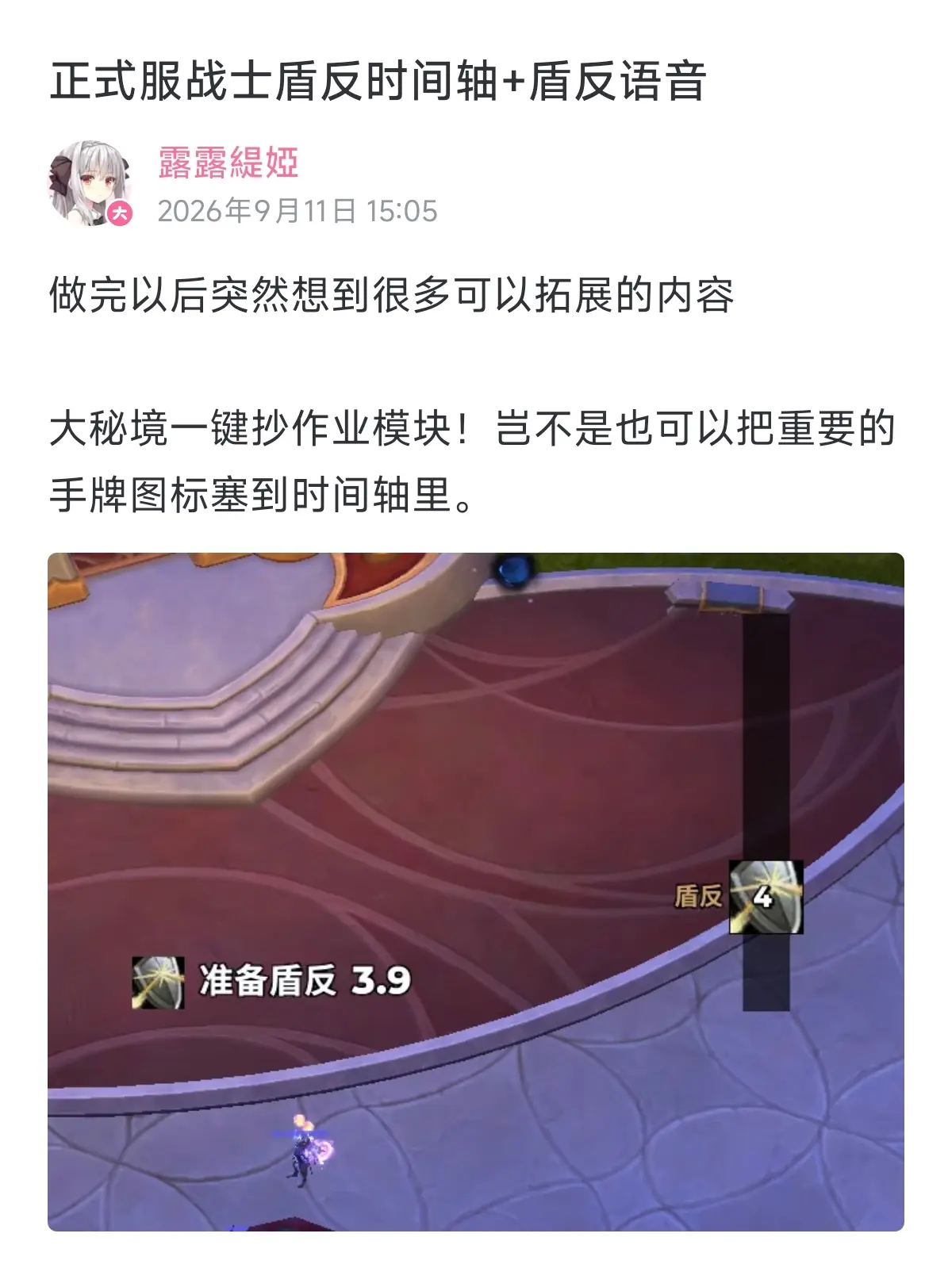 【露露】正式服战士盾反时间轴+盾反语音。RSA副本模块新功能预告✨  ...