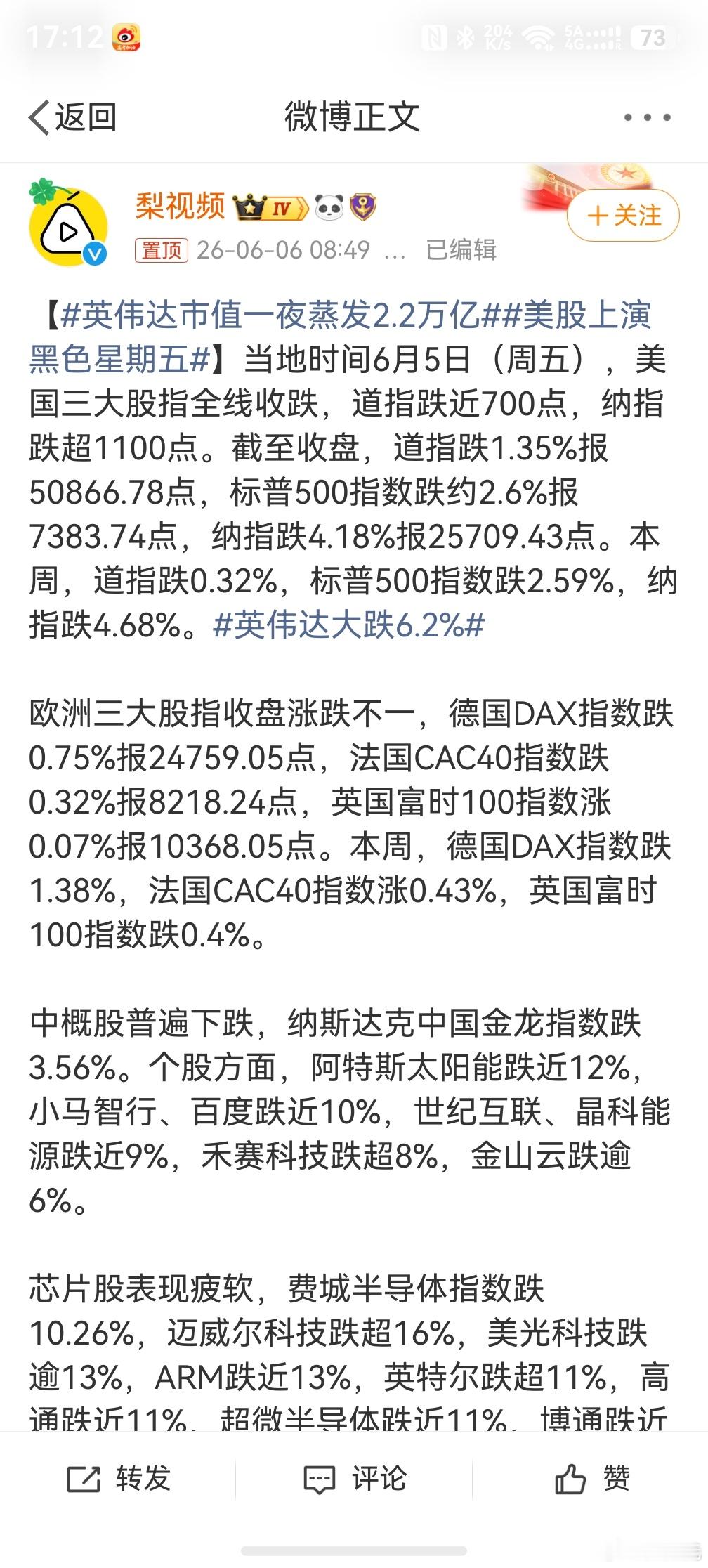 英伟达市值一夜蒸发2.2万亿，好家伙，至此我才对炒股有了概念，这是真的，可以一夜