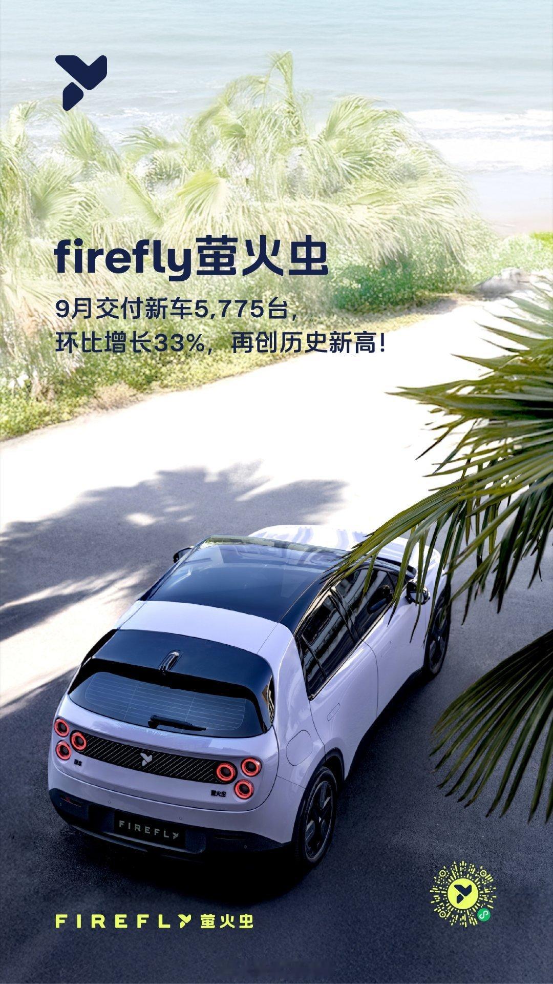firefly萤火虫9月交付5775台，环比增长33%！萤火虫的销量不仅一路增高
