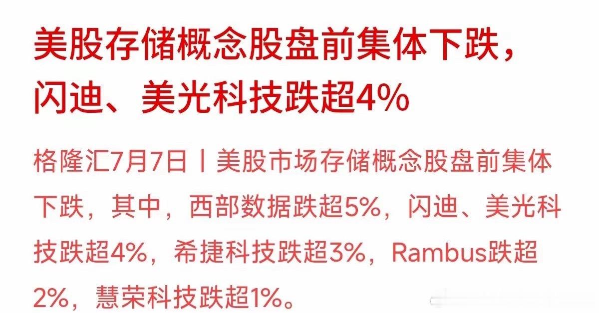 美股盘前存储三兄弟集体崩了，美光、闪迪、西部数据全都跌超6个点。导火索其实是亚太