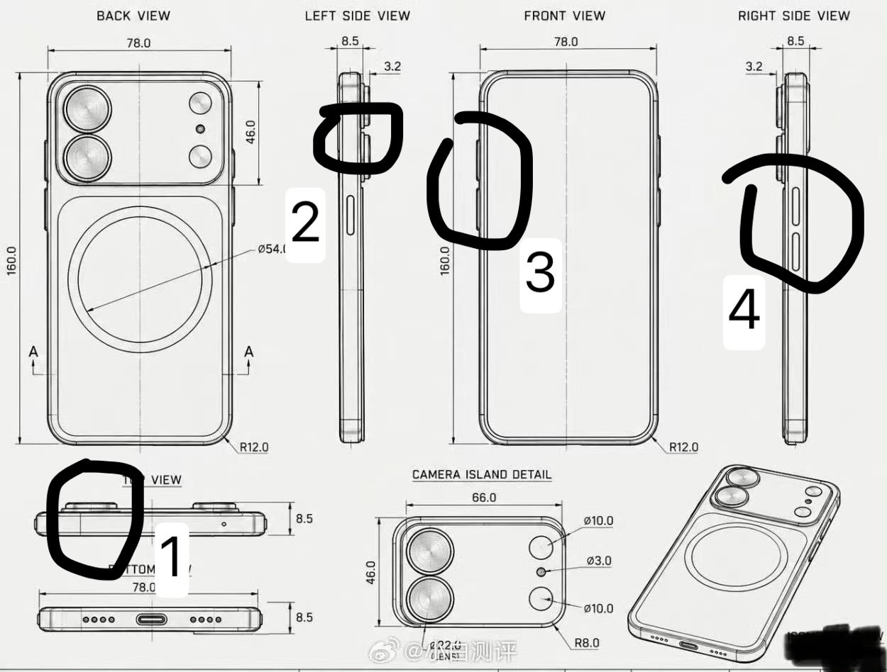 iPhone18外观曝光这个图太假了1、顶视图不对吧，两个凸起2、取消相机键3、