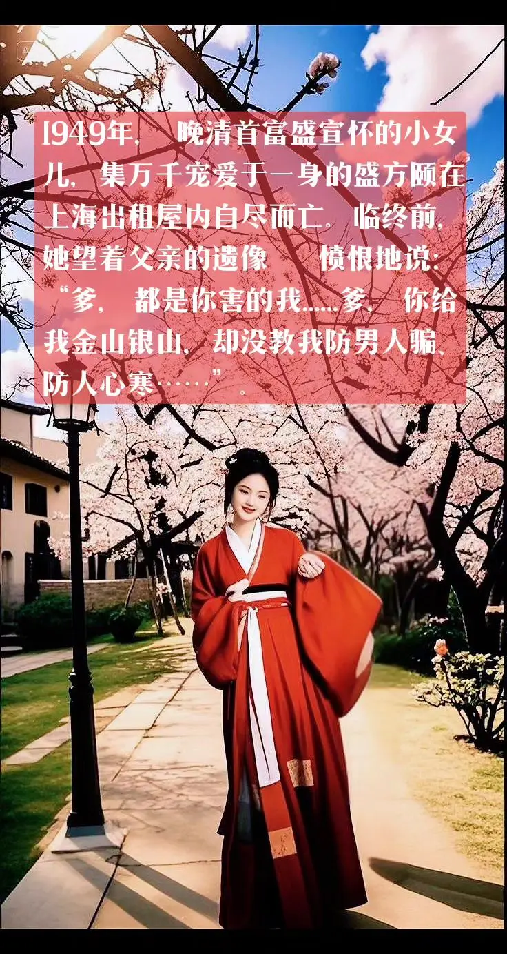 1949年，  晚清首富盛宣怀的小女儿，集万千宠爱于一身的盛方颐在上海...