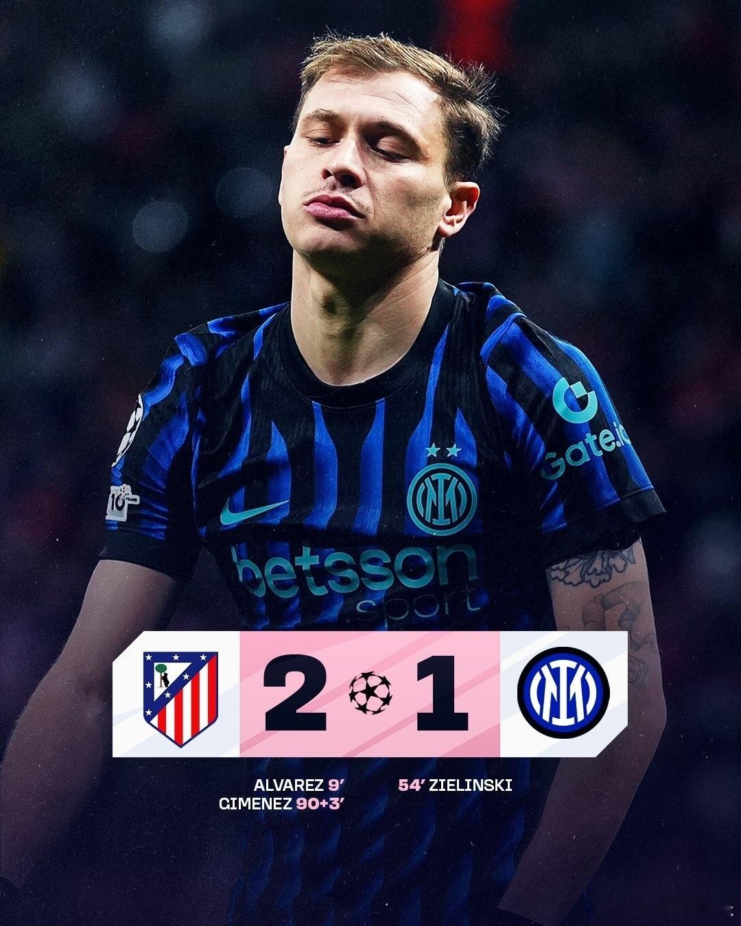 国际米兰客场被马竞绝杀，遭遇两连败，也能接受吧，只是有点可惜。国际米兰欧冠意甲