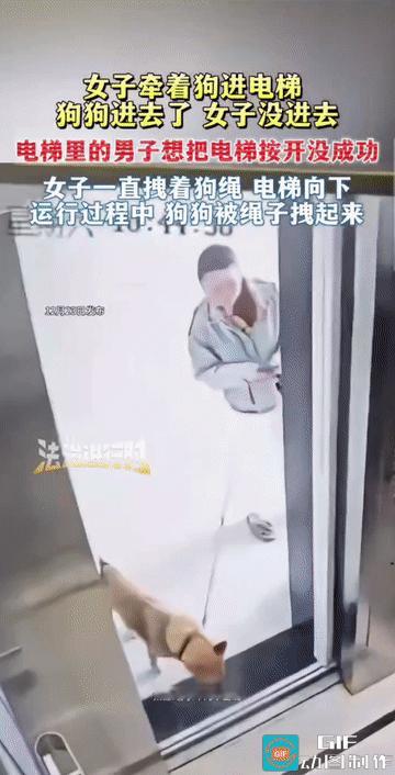 “电梯惊魂!”一名女子牵着狗狗准备进入电梯，狗狗先行进入后，电梯门突然关闭，女子