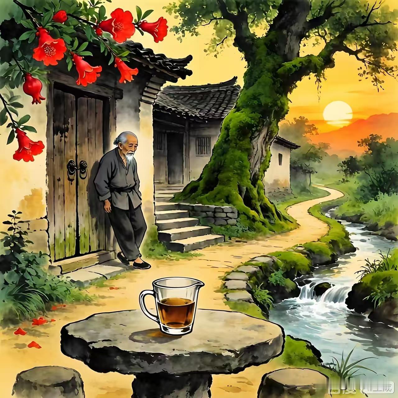 水仙子·故园吟怀
弯蹊深院掩黄昏，
旧侣飘零剩老身。
榴香古树苔痕印，
溪声岁岁