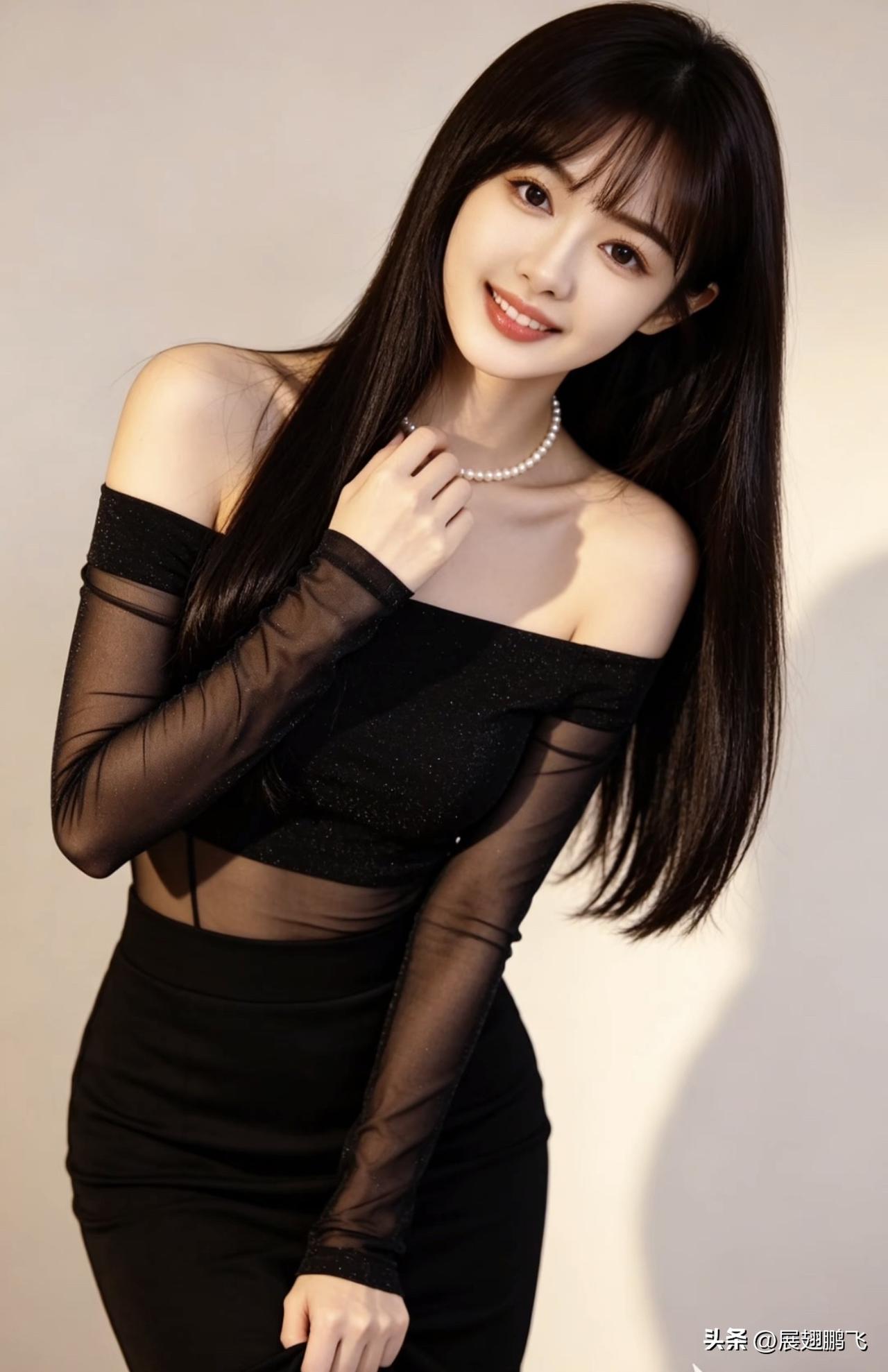 优雅黑裙，闪耀迷人，甜美笑容，气质动人高级质感黑裙 黑裙气质女神 简约大气黑裙 
