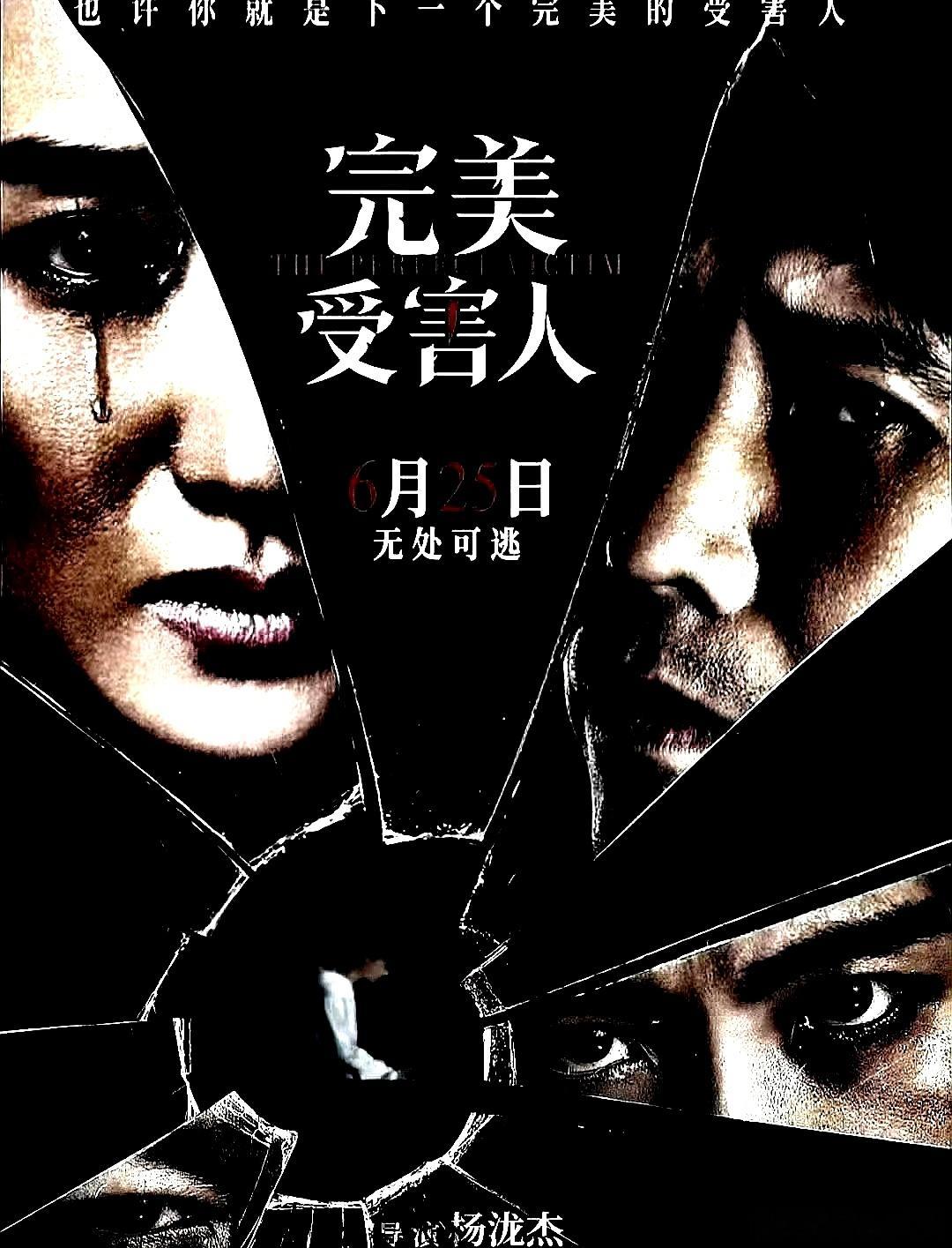 电影海报：李乃文，冯文娟，张峻宁，谭凯，姬他，赵子琪主演《完美受害人》。杨泷杰导