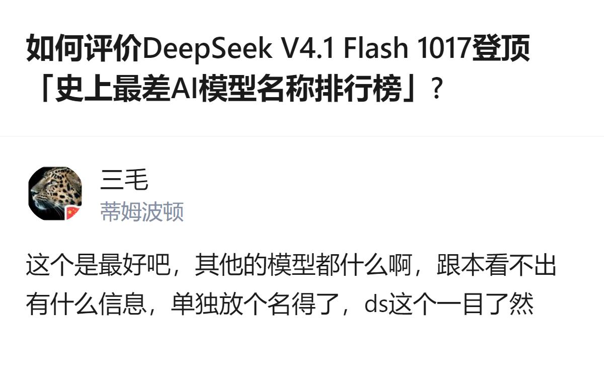这个回答里，认为DeepSeek V4.1 Flash 1017的名称比其他AI