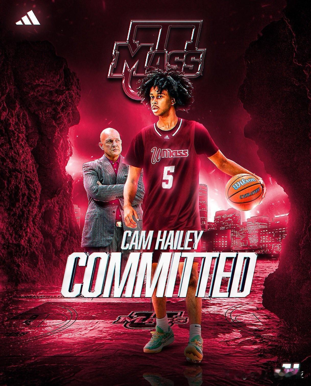 控卫Cam Hailey宣布承诺NCAA男篮 麻省大学=马塞诸塞大学，隶属于A-