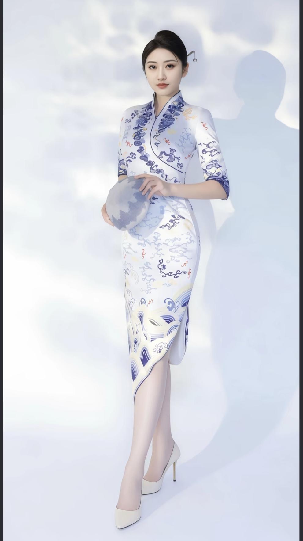 以前总觉得旗袍是“老派”的衣服，直到看到这袭青花旗袍才懂：
真正的东方美，从不是