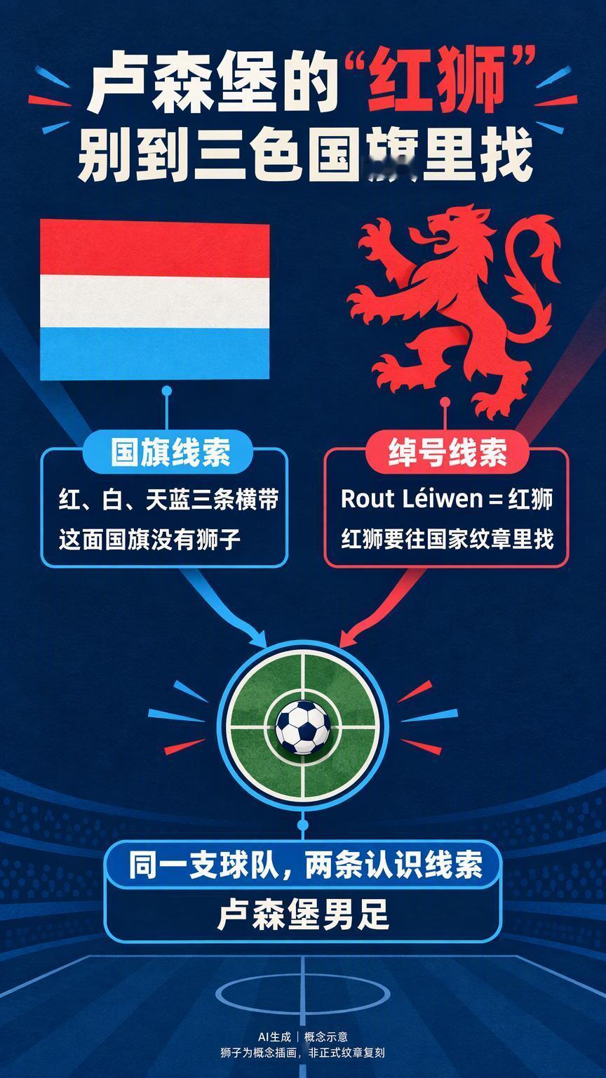 卢森堡的“红狮”，别到三色国旗里找名字里有狮子，国旗上却没有。认识卢森堡男足，这