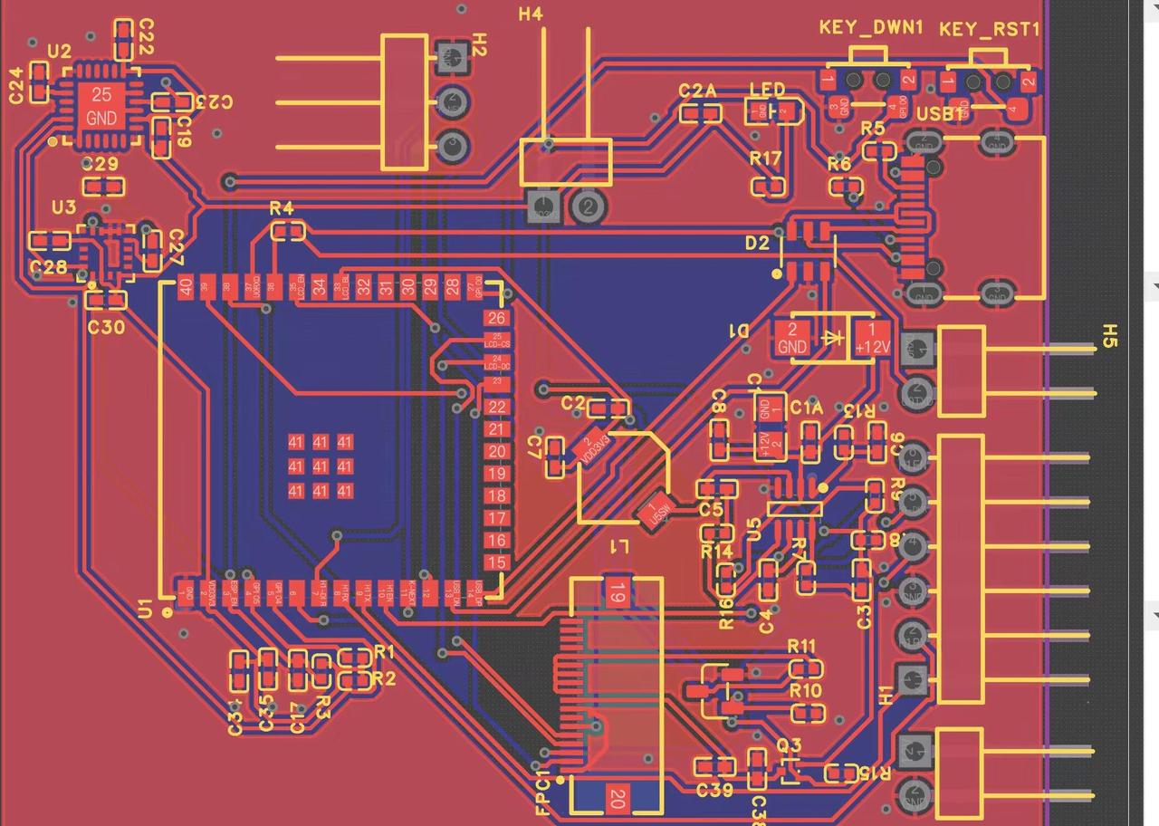 面包板已跑通，下一步准备pcb集成小型化。自学pcb设计一个一星期的成果pcb电