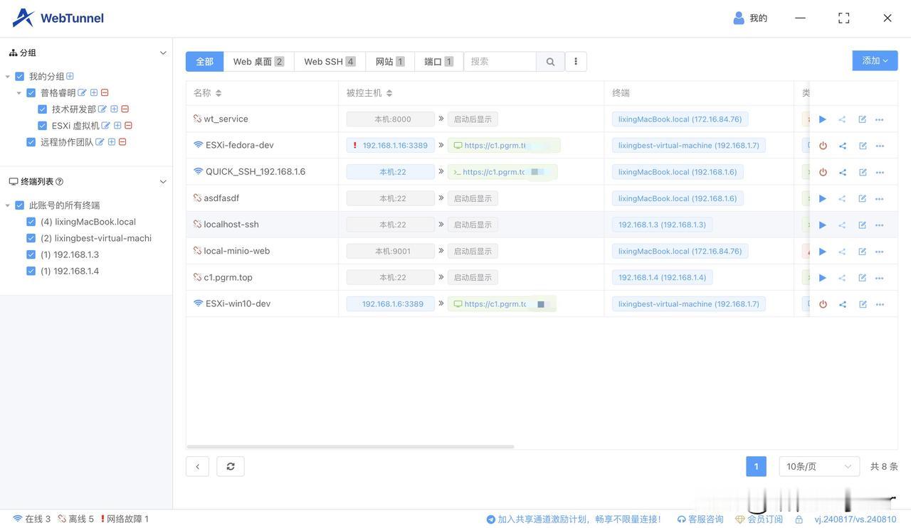 WebTunnel 内网穿透软件有分组功能啦！

大家可以通过分组功能，更方便的