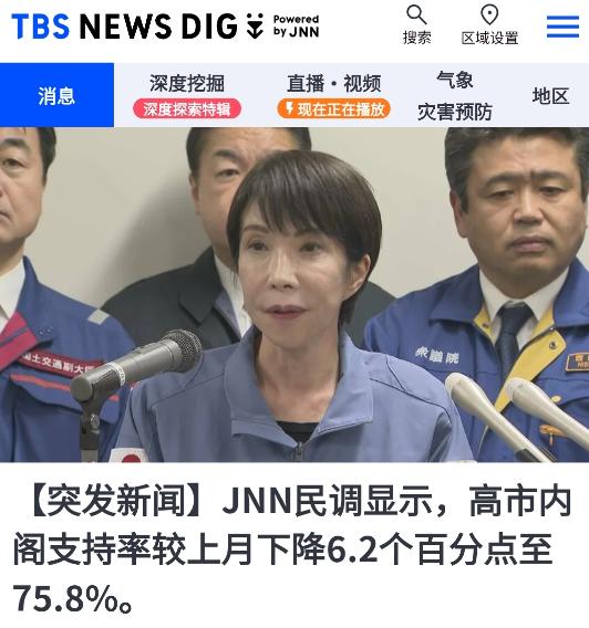 现在日本民众对高市早苗的支持率还是很高，但是颓相已显，尤其是反对率出奇的高。
 