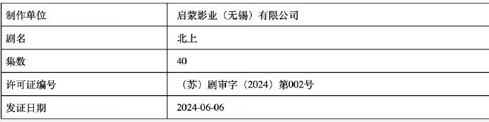 白鹿、欧豪主演的电视剧《#电视剧北上# 》获得电视剧发行许可证！期待早日播出见面