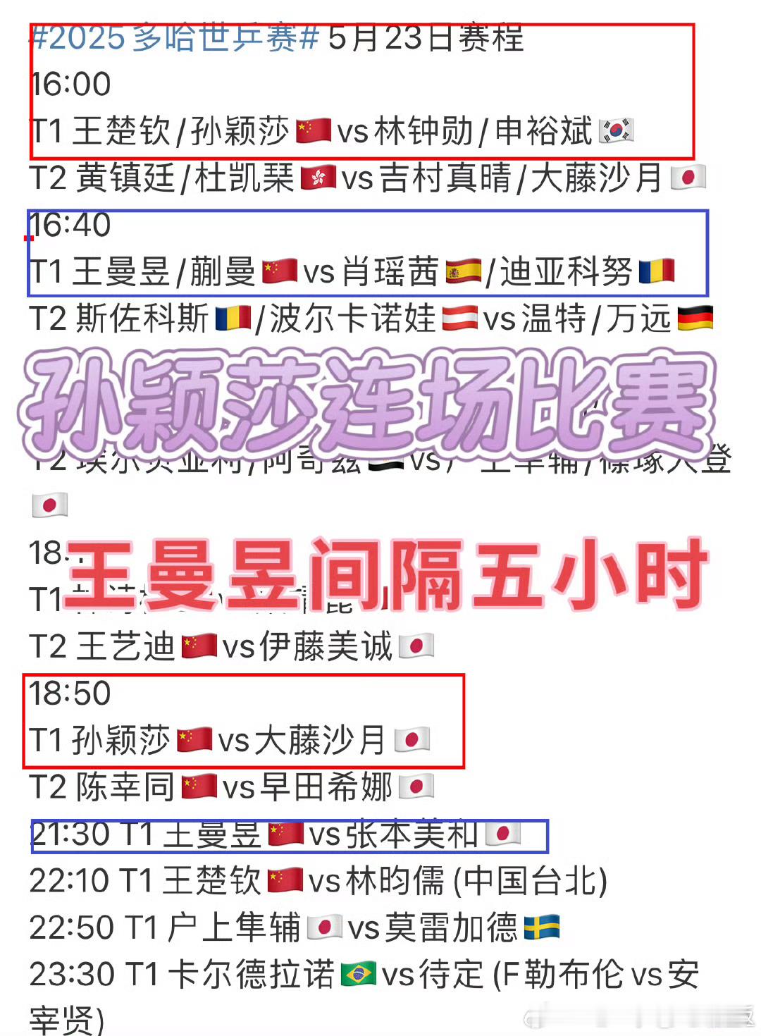 孙颖莎晋级女单8强改时间📣改时间📣合理安排赛程📣 ​​​