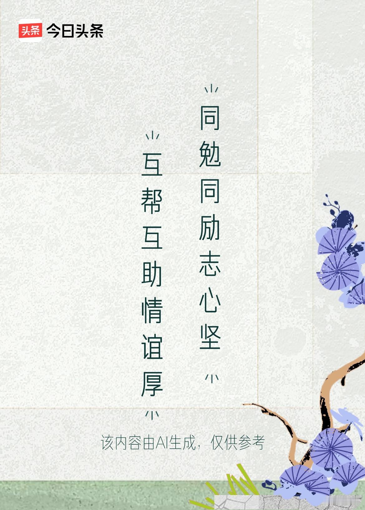 上联：互帮互助情谊厚，
下联：同勉同励志心坚。