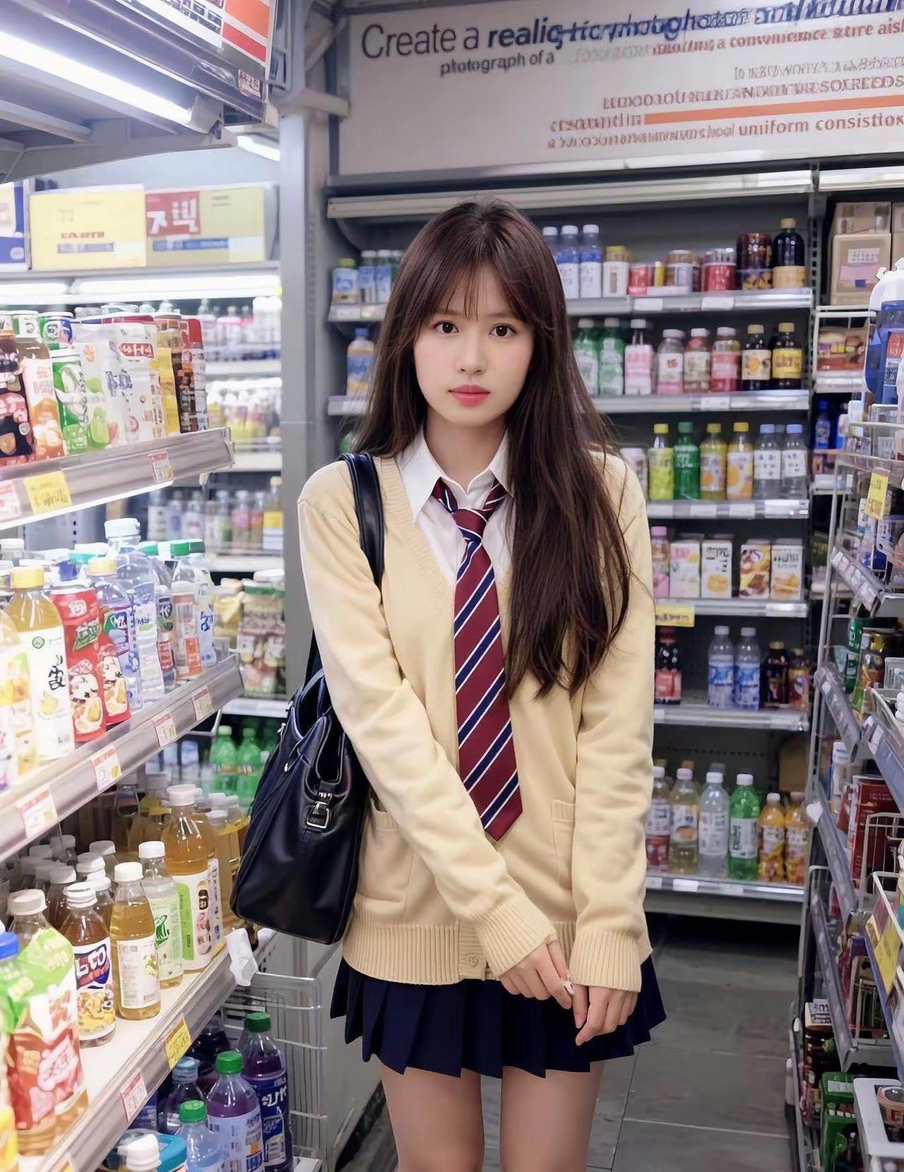 青春洋溢的校园风穿搭，超市里的少女时光💕