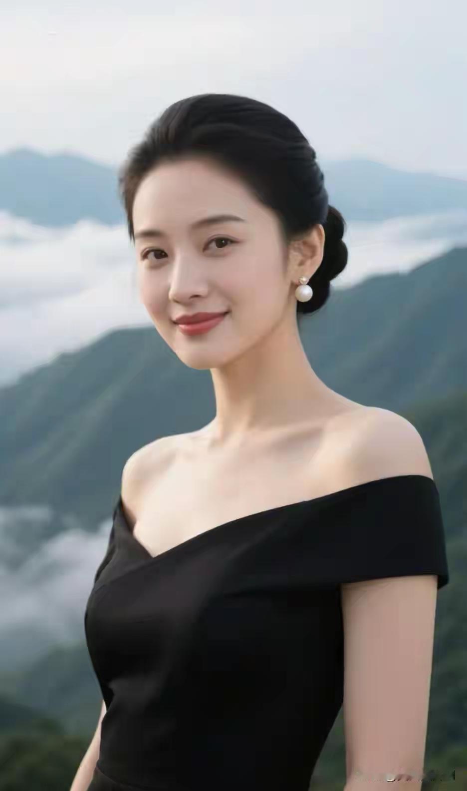 东方美女
东方佳丽韵悠长，
黑袂露肩雅态彰。
典雅风姿添魅力，
华光熠熠映韶光。