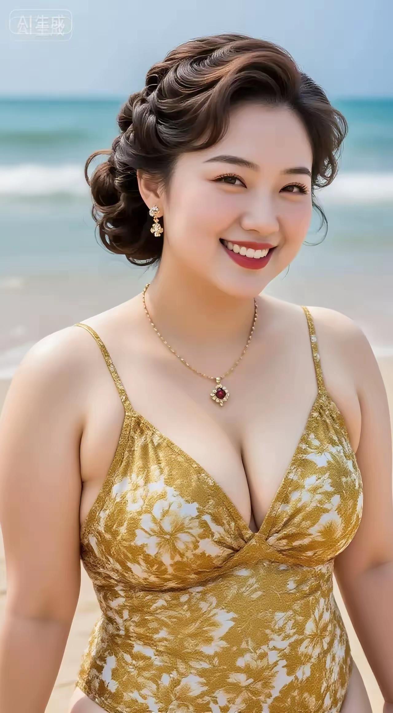 “金衣美人笑，海风吹发香”，这简直就是一幅绝美画面。想象一下，一位身着金色衣衫的