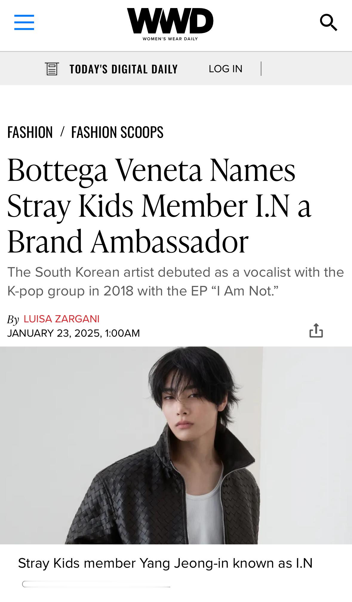 梁精寅成为Bottega Veneta Brand Ambassador 