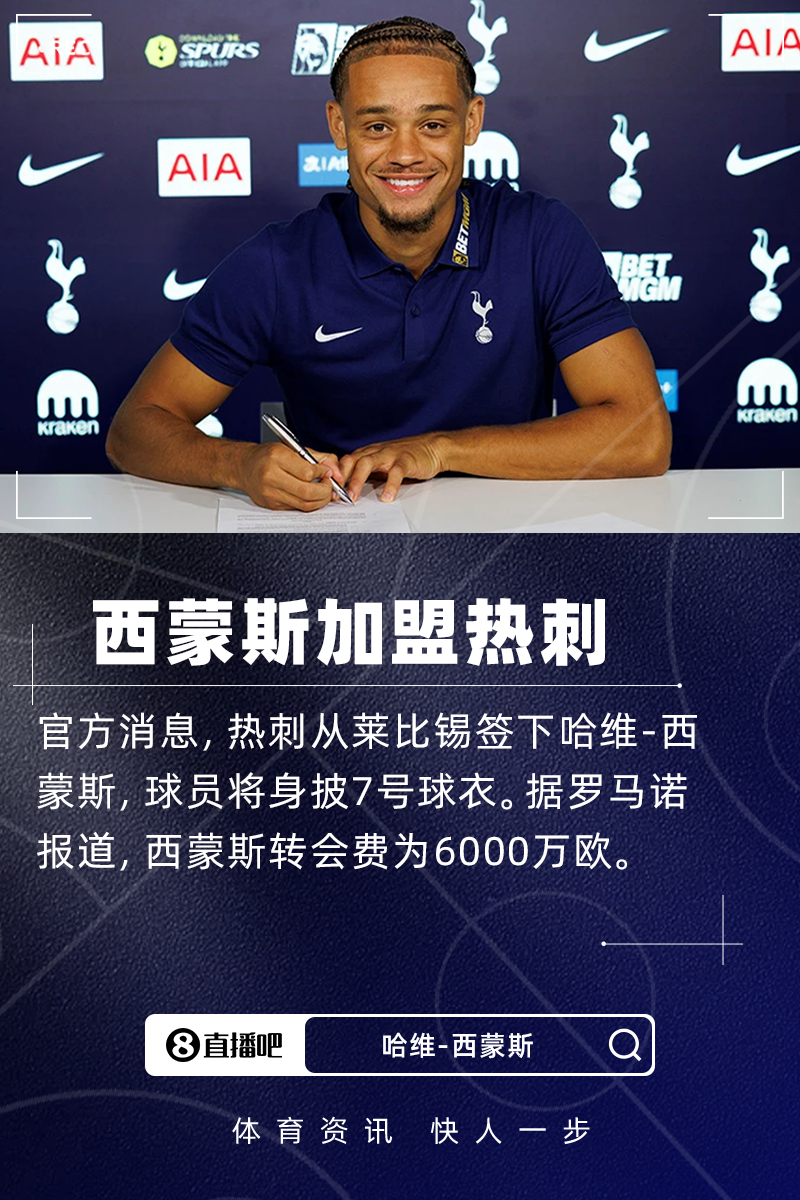 今夏第7签！官方：热刺签下莱比锡前腰西蒙斯，转会费6000万欧，接过孙兴慜7号球