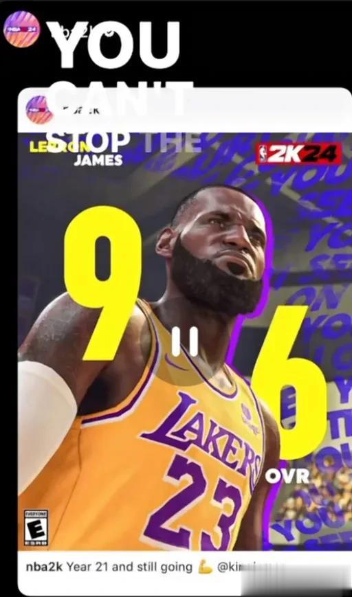 2k24詹姆斯评分才96，怒用用歌词回应2K：你无法阻止下雨，届时怪不了别人
詹