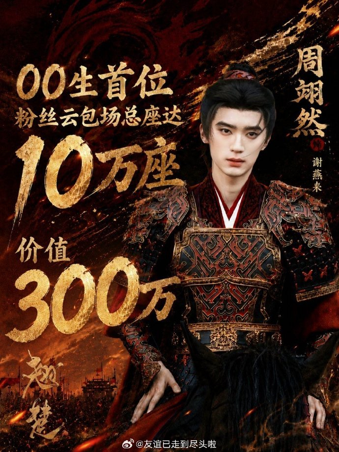 周翊然粉丝云包场《翘楚》总座达10万座，是00生首位 