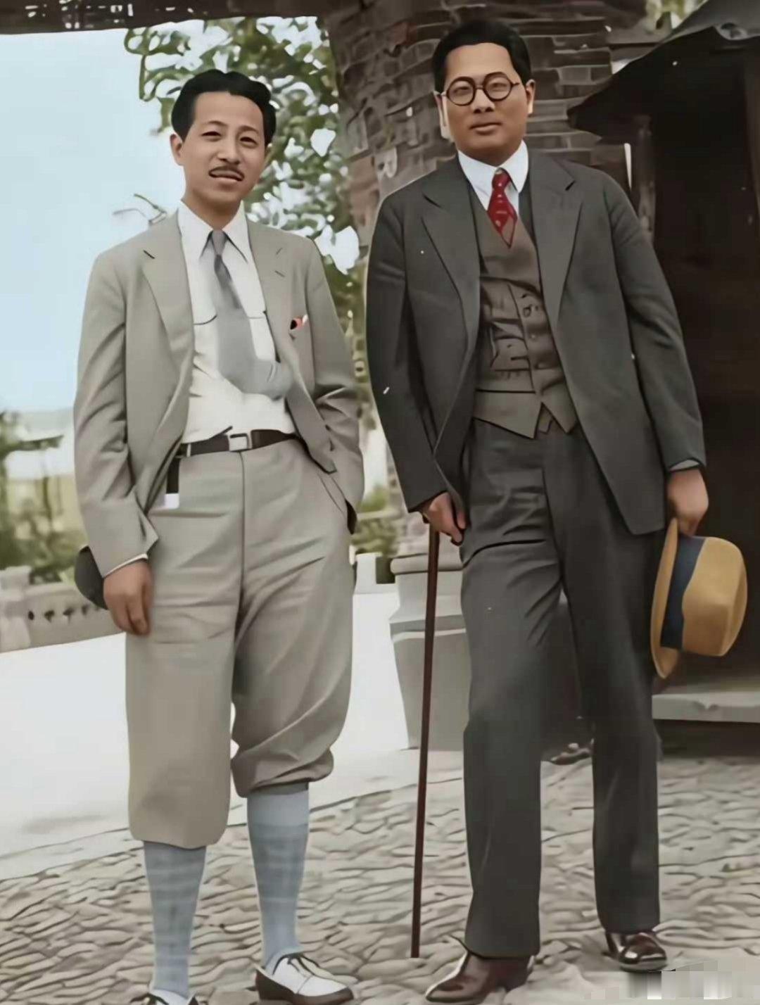 上世纪30年代，张学良和宋子文的最后一张合影，穿着打扮非常时尚 