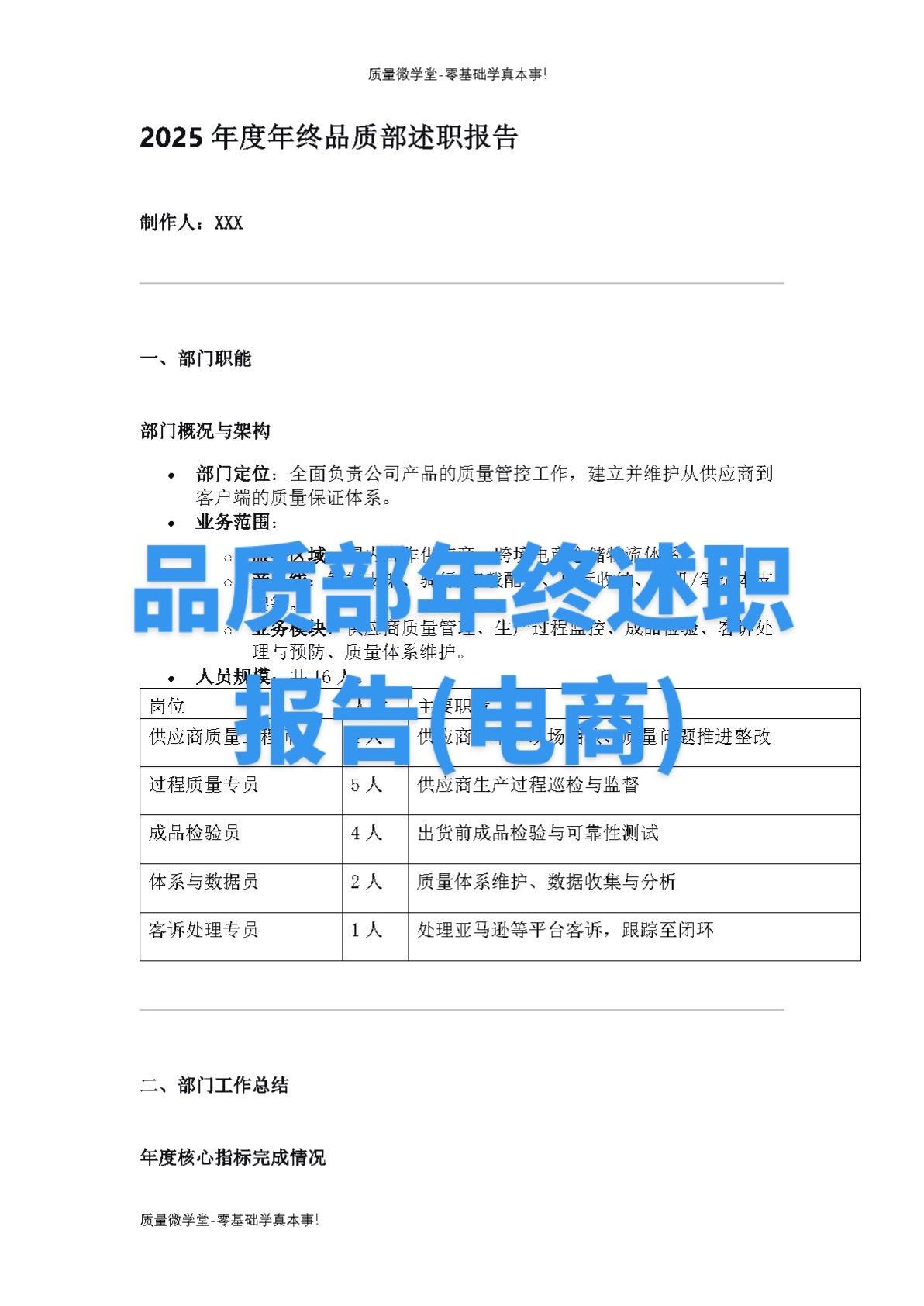 品质部年终述职报告(电商)每天学一点进步多一点 深度思考 每天学习进步一点点 每