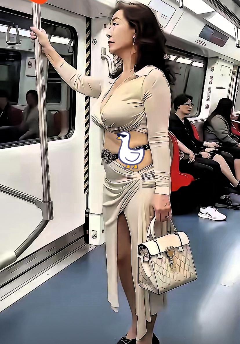 地铁里碰到位大妈，
穿着打扮着实让人眼前一亮，
忍不住多瞅了两眼。

听旁边人议