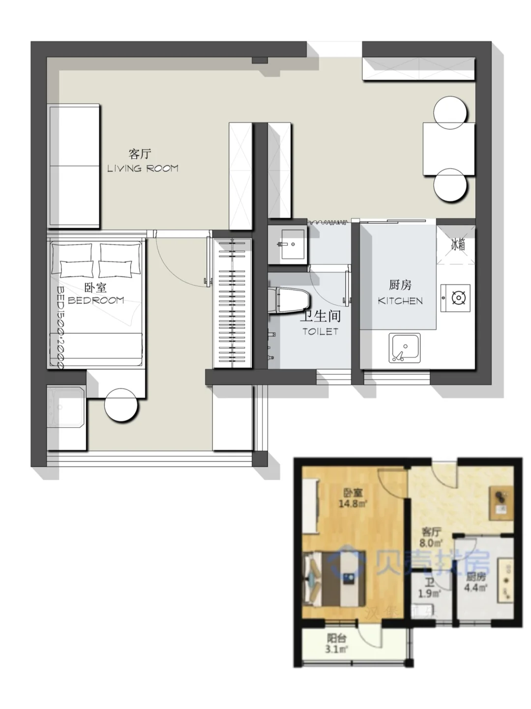 户型设计/小户型一居室平面方案设计