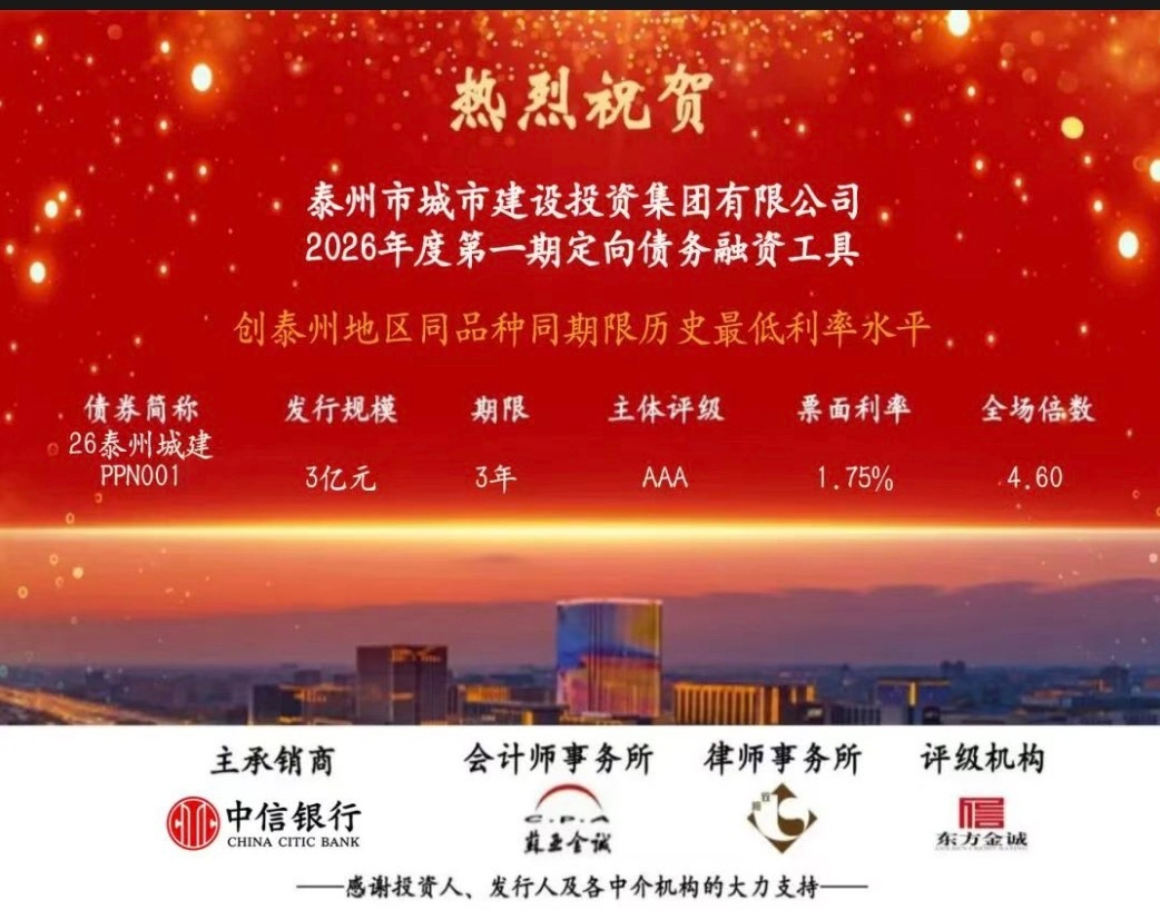 近日，泰州市城投集团2026年度第一期定向债务融资工具（债券简称：26泰州城建P