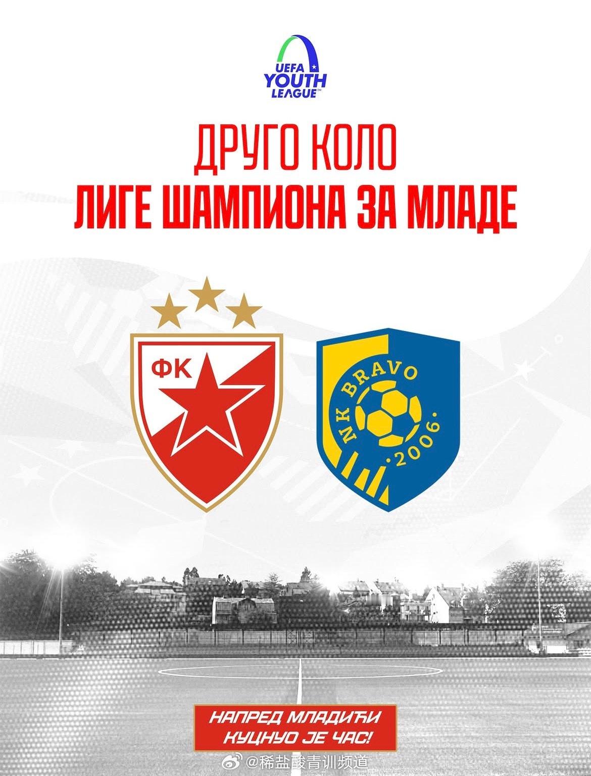 🇷🇸 青年欧冠资格赛抽签结果出炉！万项将跟随红星U19迎战斯洛文尼亚布拉沃贝