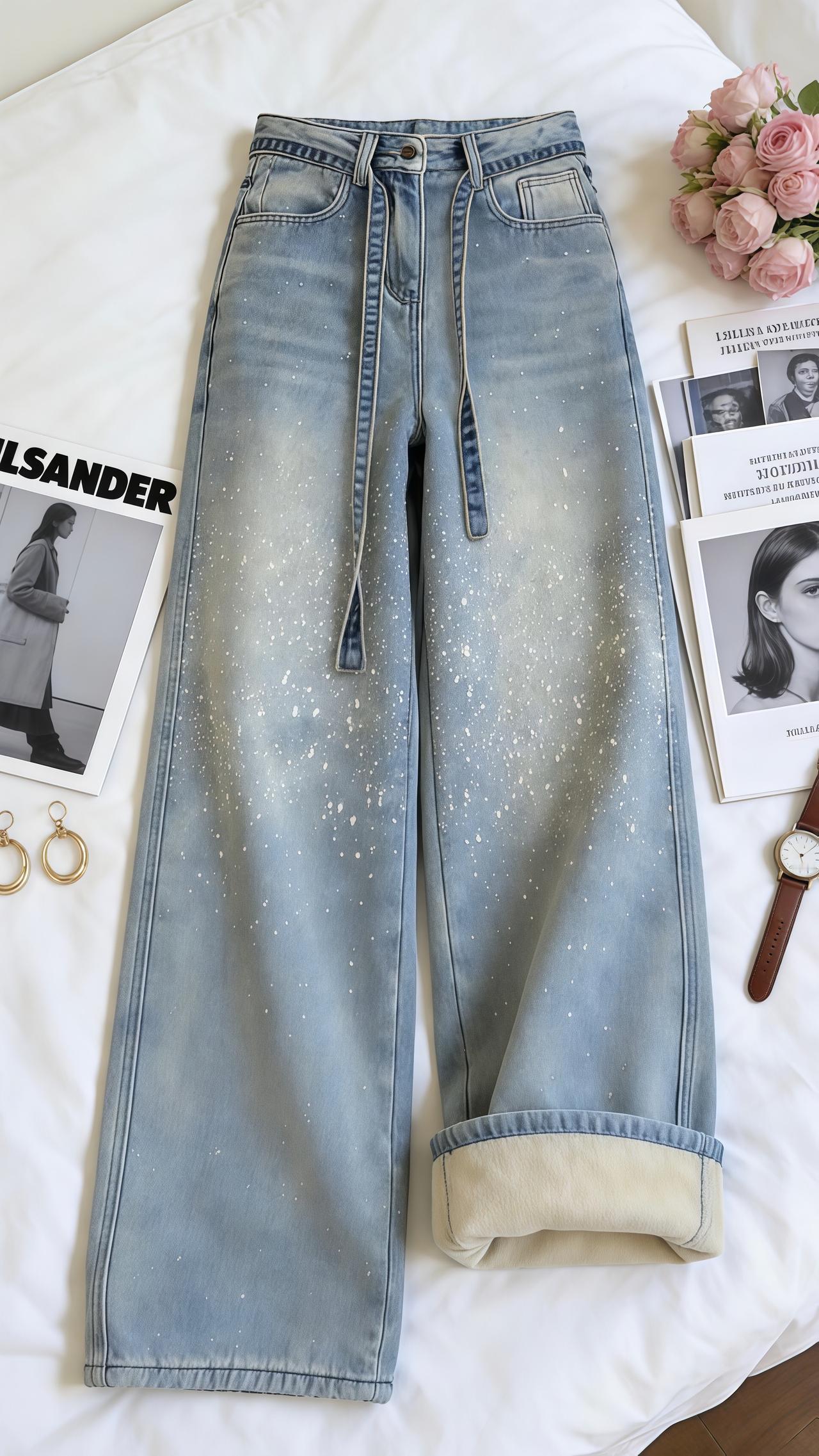 高腰显瘦牛仔裤加绒牛仔裤