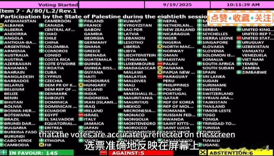 联合国大会投票表决，允许巴勒斯坦总统阿巴斯在第80届会议的一般性辩论中通过视频发