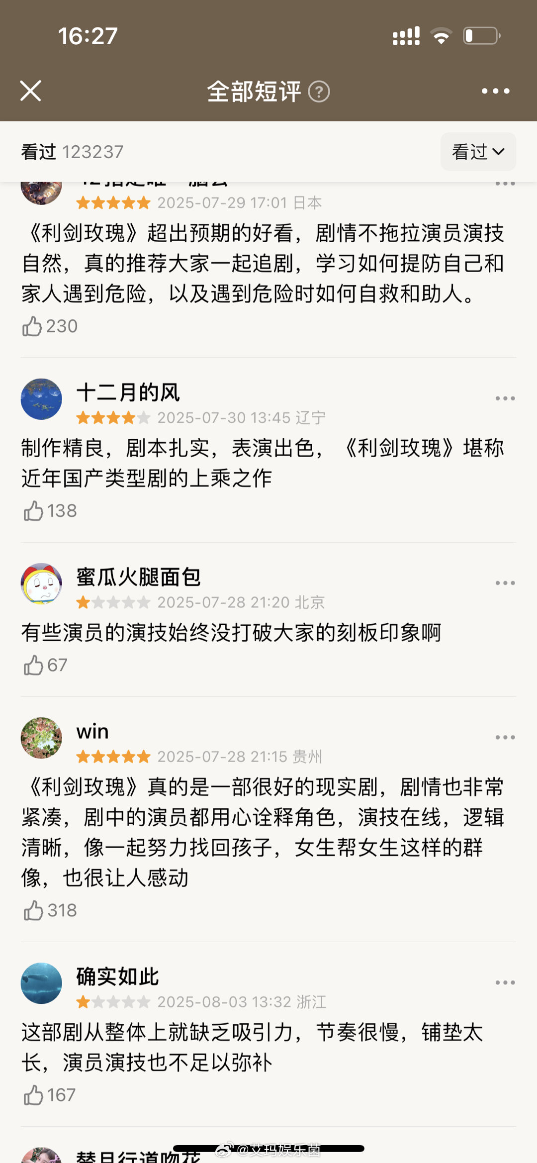 看看迪丽热巴《利剑玫瑰》实时短评，看过的人来说说，给打几分[傻眼] ​​​
